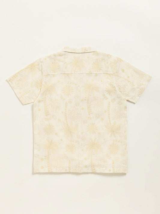 HOP Kids Beige Embroidered Shirt