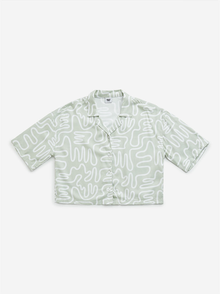 Y&F Kids Sage Abstract Print Cropped Shirt