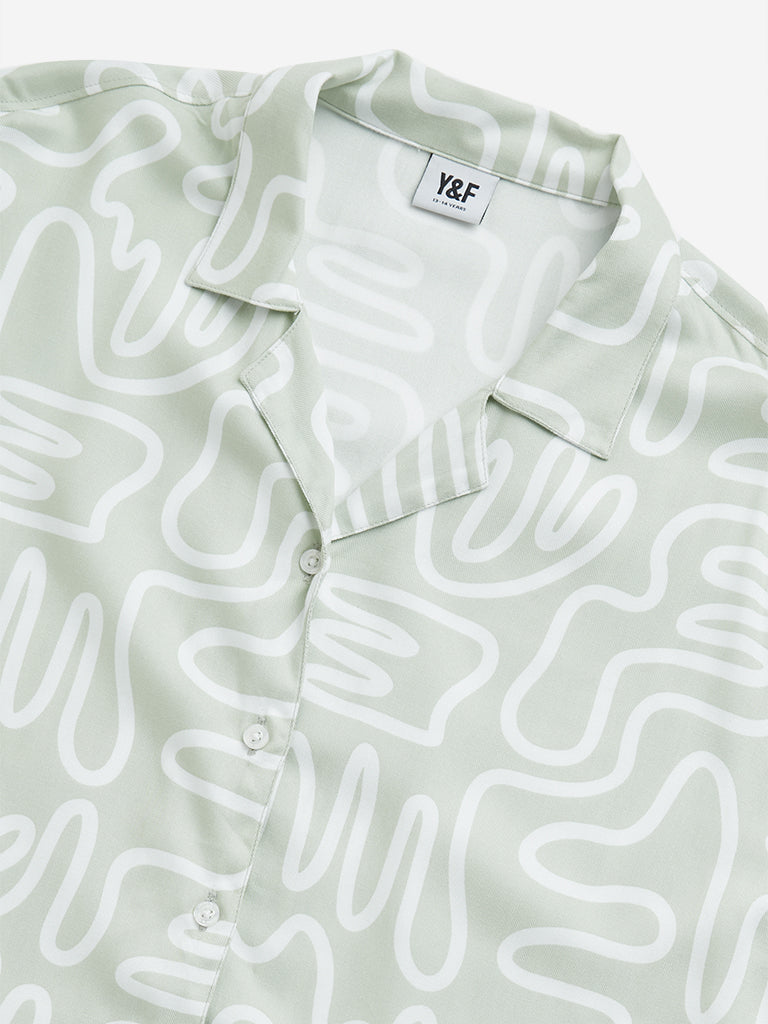 Y&F Kids Sage Abstract Print Cropped Shirt