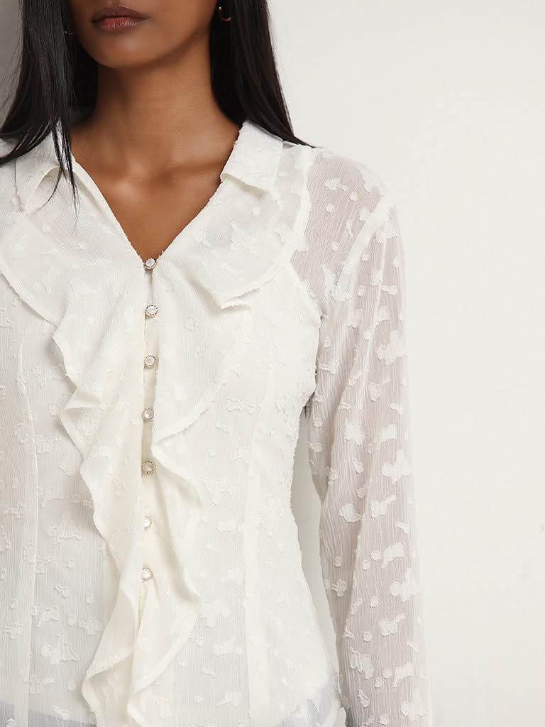 Wardrobe White Ruffle-Detailed Blouse