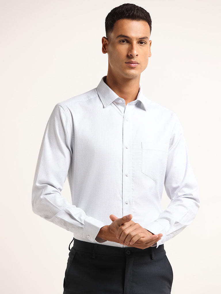 WES Formals White Printed Cotton Relaxed-Fit Shirt