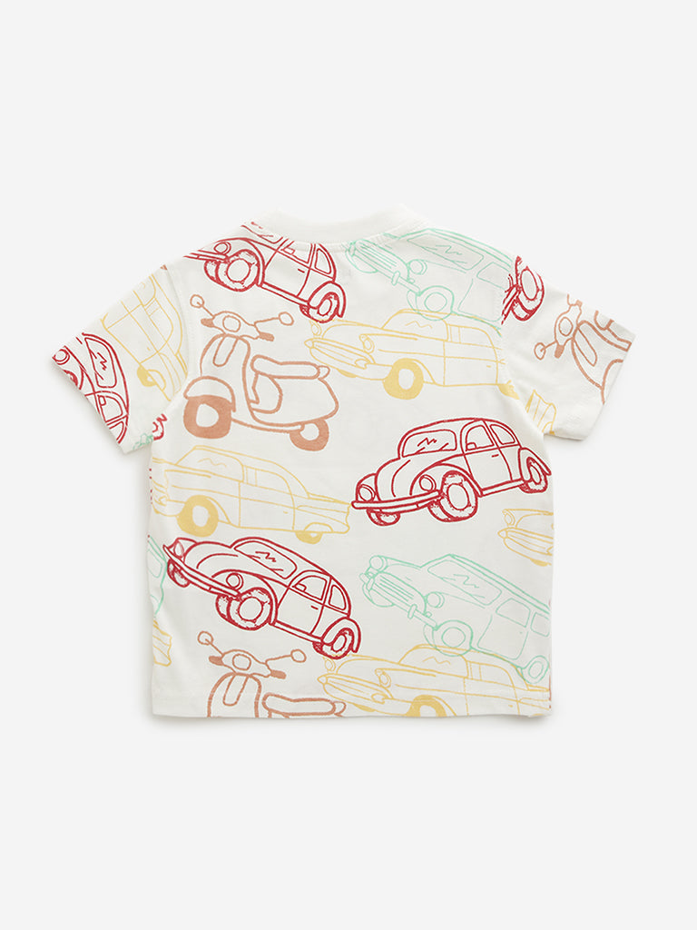 HOP Kids Off-White Car Printed T-Shirt