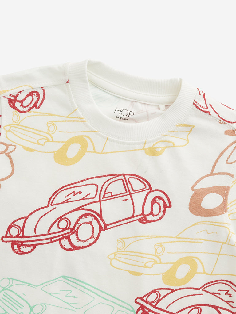 HOP Kids Off-White Car Printed T-Shirt