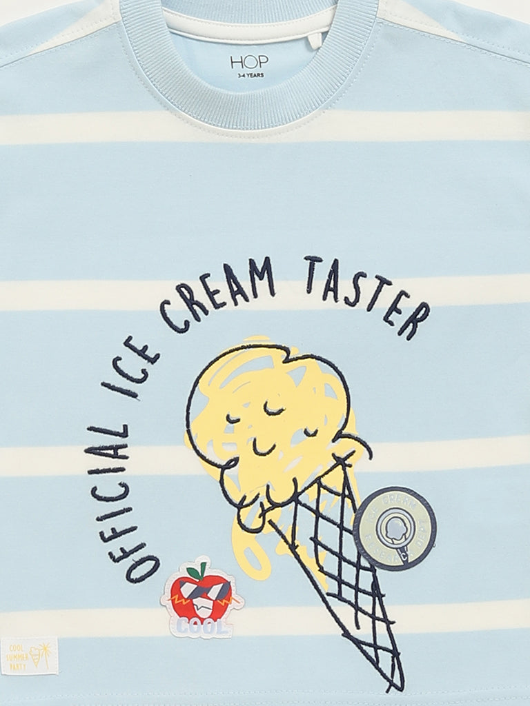 HOP Kids Light Blue Ice-Cream Design T-Shirt