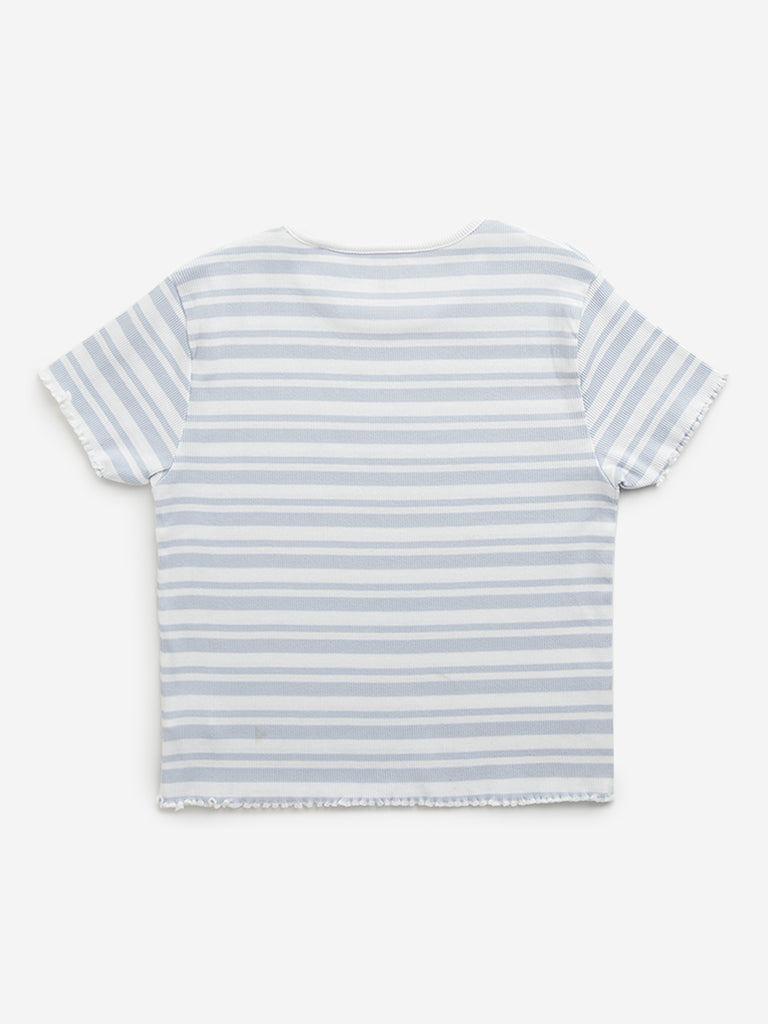 Y&F Kids Blue Stripe Printed T-Shirt