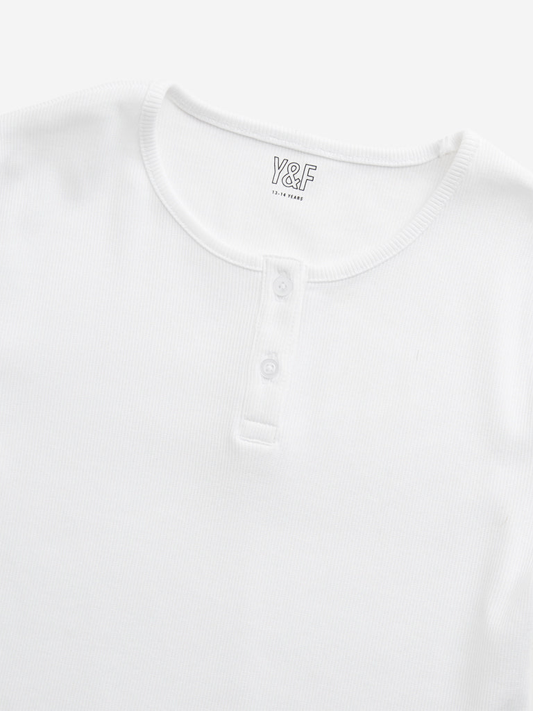 Y&F Kids White Ribbed T-Shirt