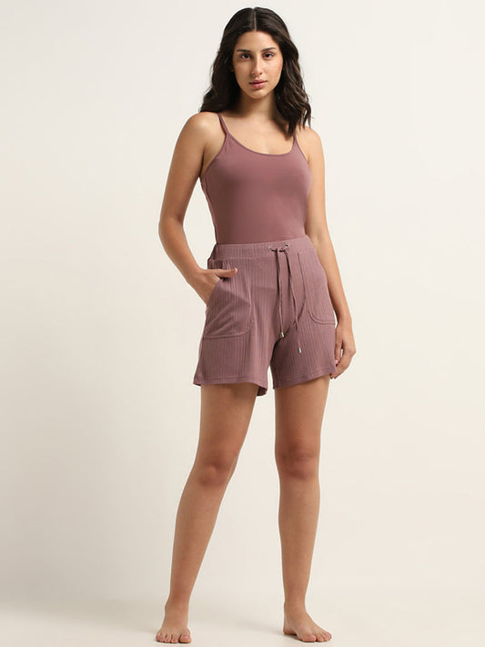 Wunderlove Dark Mauve Solid Cotton Blend Camisole