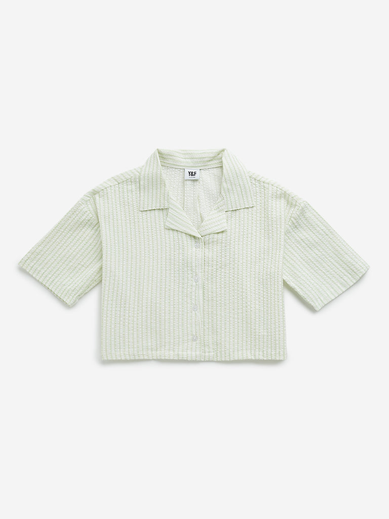 Y&F Kids Green Seersucker Striped Cotton Shirt