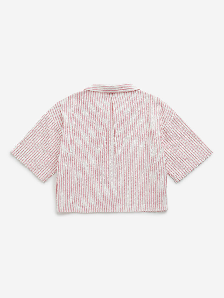 Y&F Kids Pink Seersucker Striped Cotton Shirt