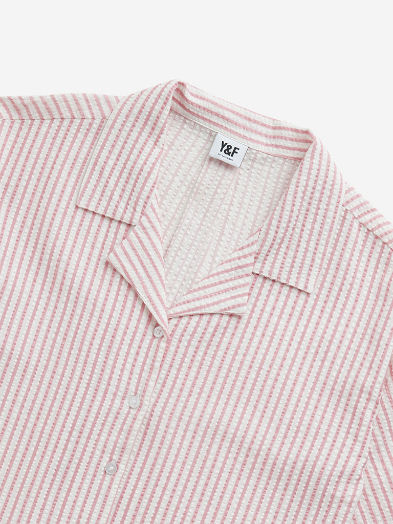 Y&F Kids Pink Seersucker Striped Cotton Shirt