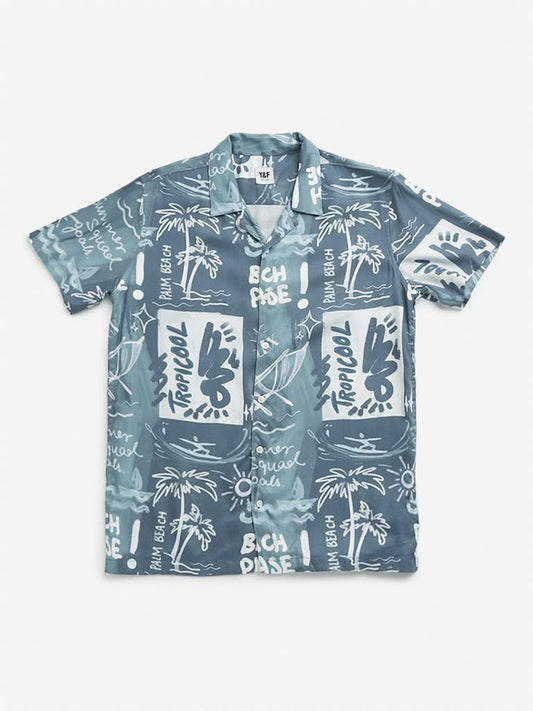 Y&F Kids Teal Tropical Inspired Shirt