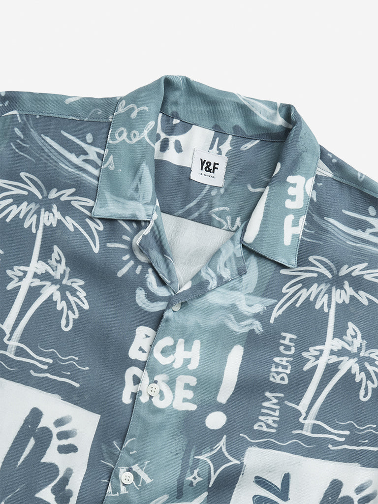 Y&F Kids Teal Tropical Inspired Shirt