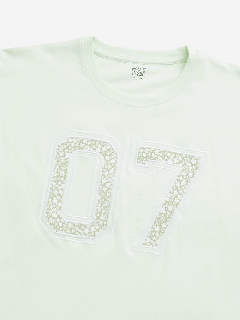 Y&F Kids Green Numerical Printed T-Shirt