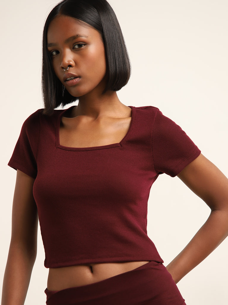 Superstar Dark Brown Ribbed Crop Top