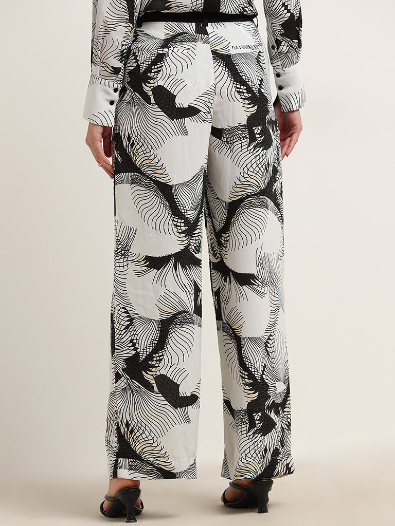 Wardrobe Ivory Abstract Design Mid-Rise Trousers