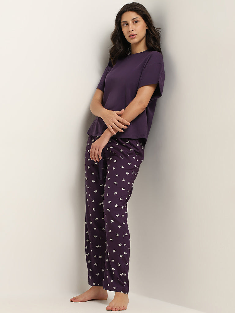 Wunderlove Violet Floral Mid Rise Pyjamas