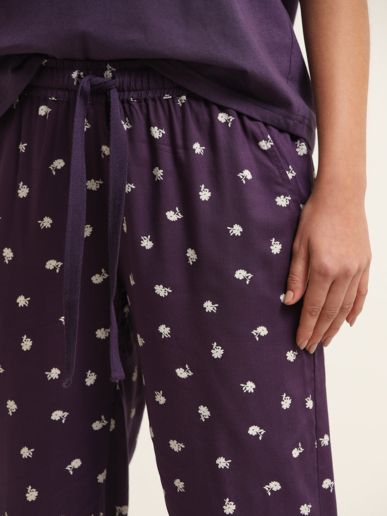 Wunderlove Violet Floral Mid Rise Pyjamas