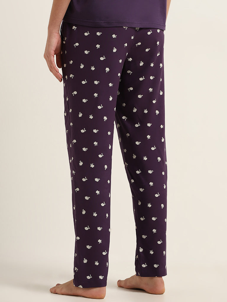 Wunderlove Violet Floral Mid Rise Pyjamas