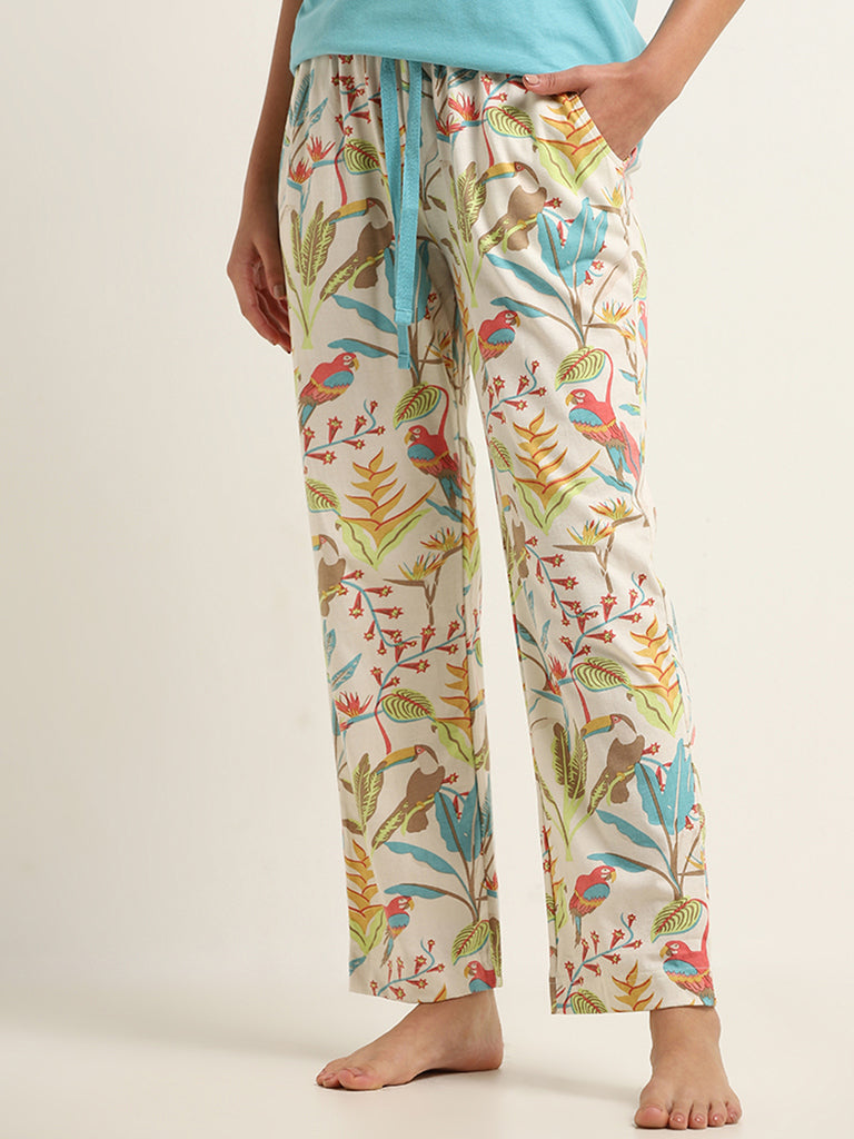 Wunderlove Multicolor Printed Cotton Mid Rise Pyjamas