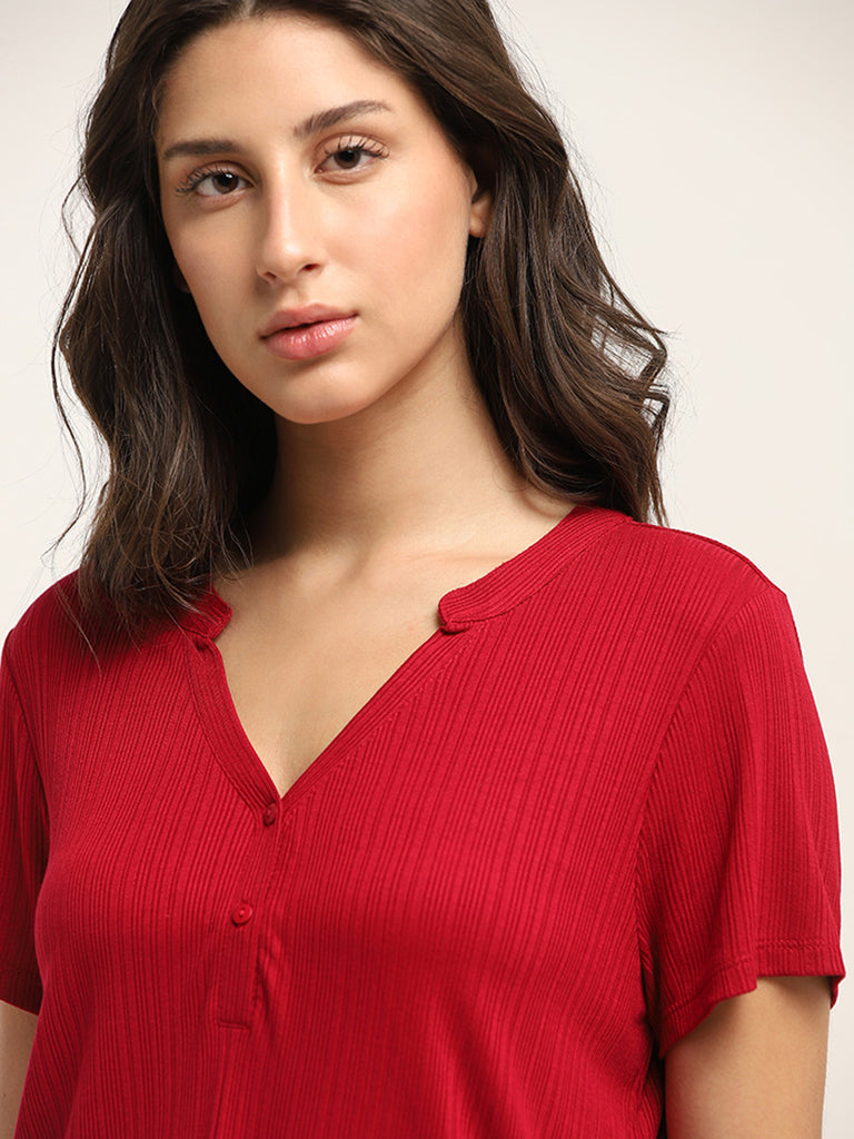 Wunderlove Red Ribbed Supersoft Top