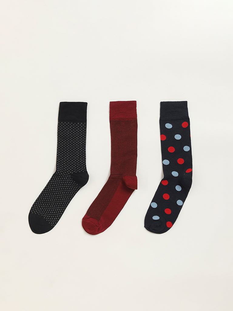 WES Lounge Multicolour Printed Cotton Blend Full Length Socks - Pack of 3