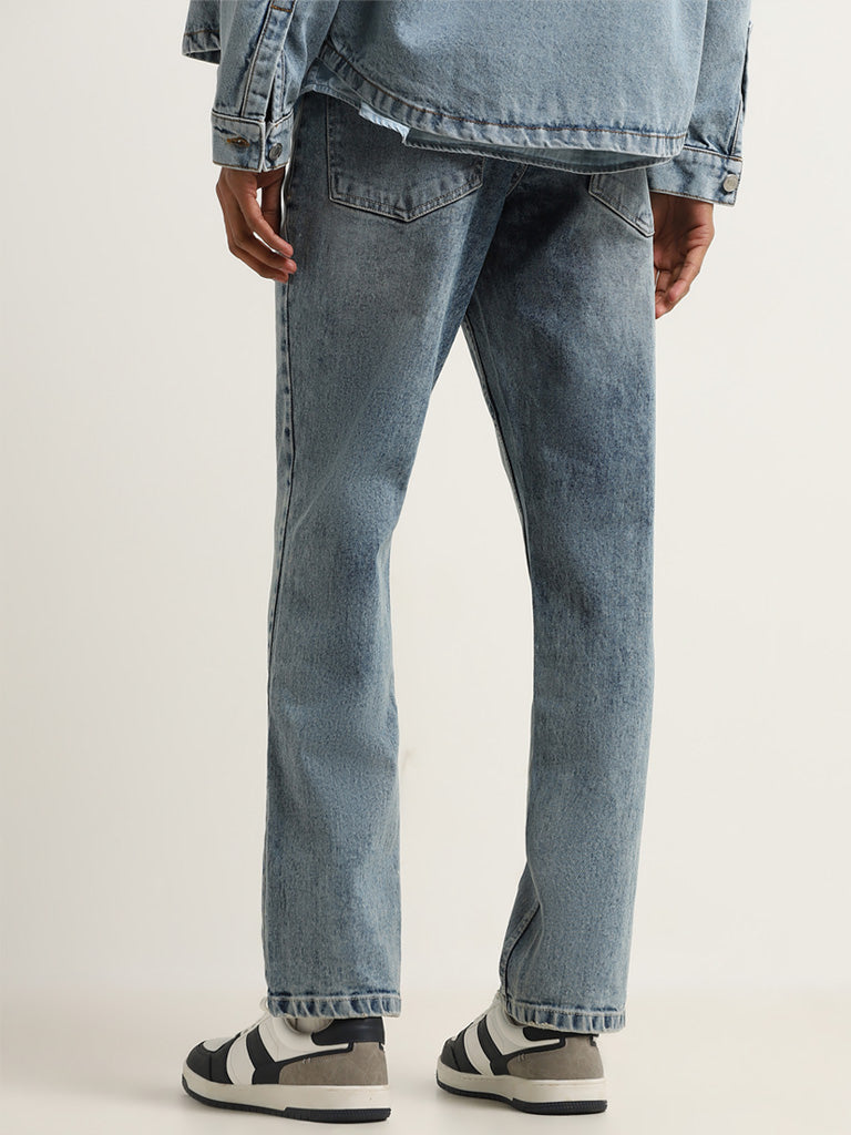 Nuon Blue Washed Mid Rise Straight Fit Jeans