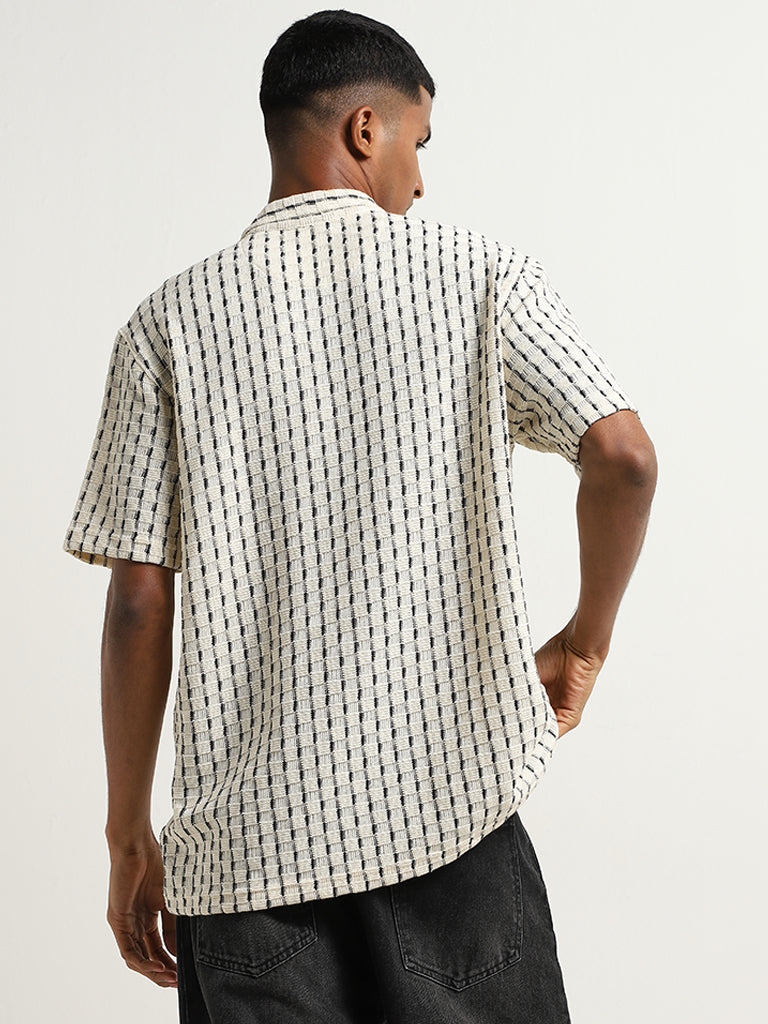 Nuon Off-White Striped Cotton Blend Relaxed Fit Shirt