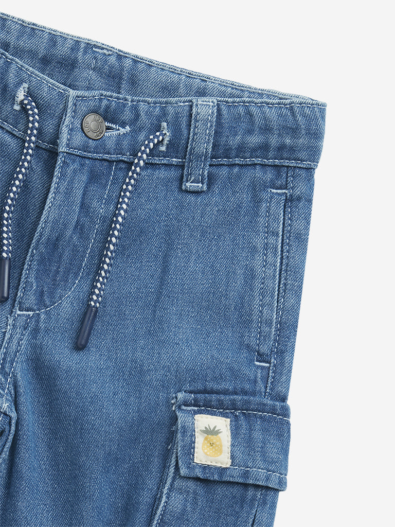 HOP Kids Blue Mid-Rise Denim Shorts