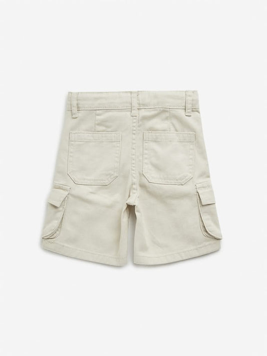 HOP Kids Beige Cargo-Style Mid-Rise Cotton Shorts