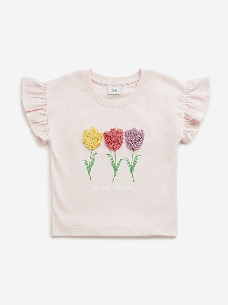 HOP Kids Light Pink Floral Textured Top