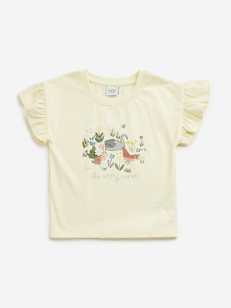 HOP Kids Light Yellow Animal Printed Top