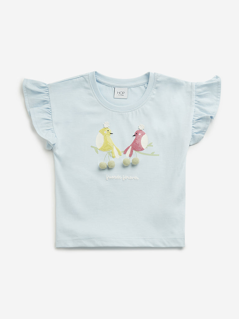 HOP Kids Light Blue Bird Printed Top