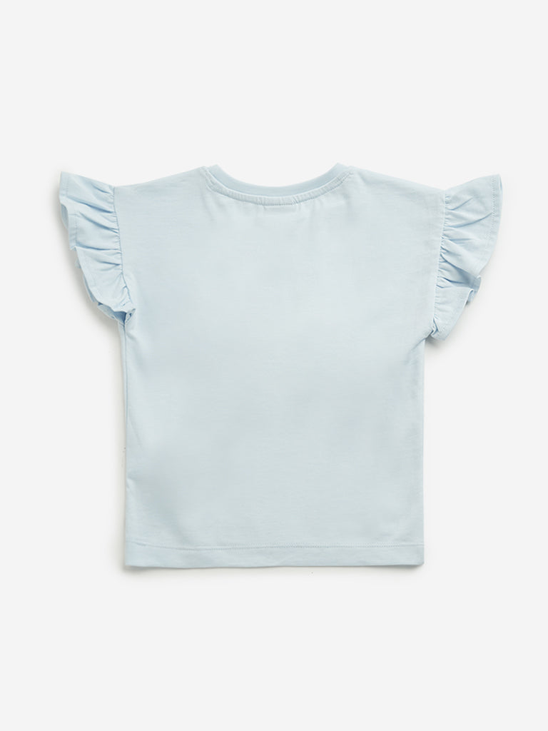 HOP Kids Light Blue Bird Printed Top