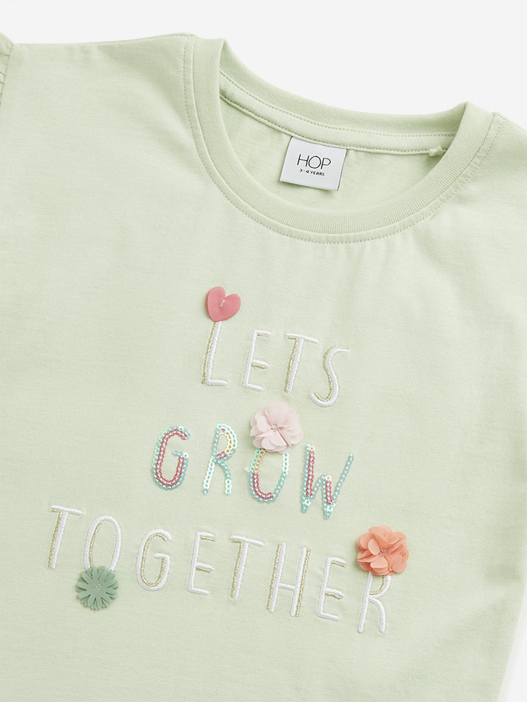 HOP Kids Sage Text Design Top