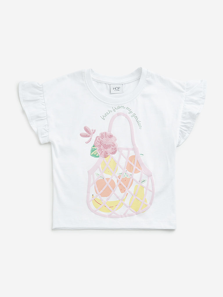 HOP Kids White Embellished Top