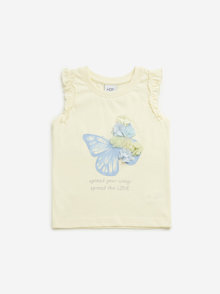 HOP Kids Light Yellow Butterfly Pattern Top