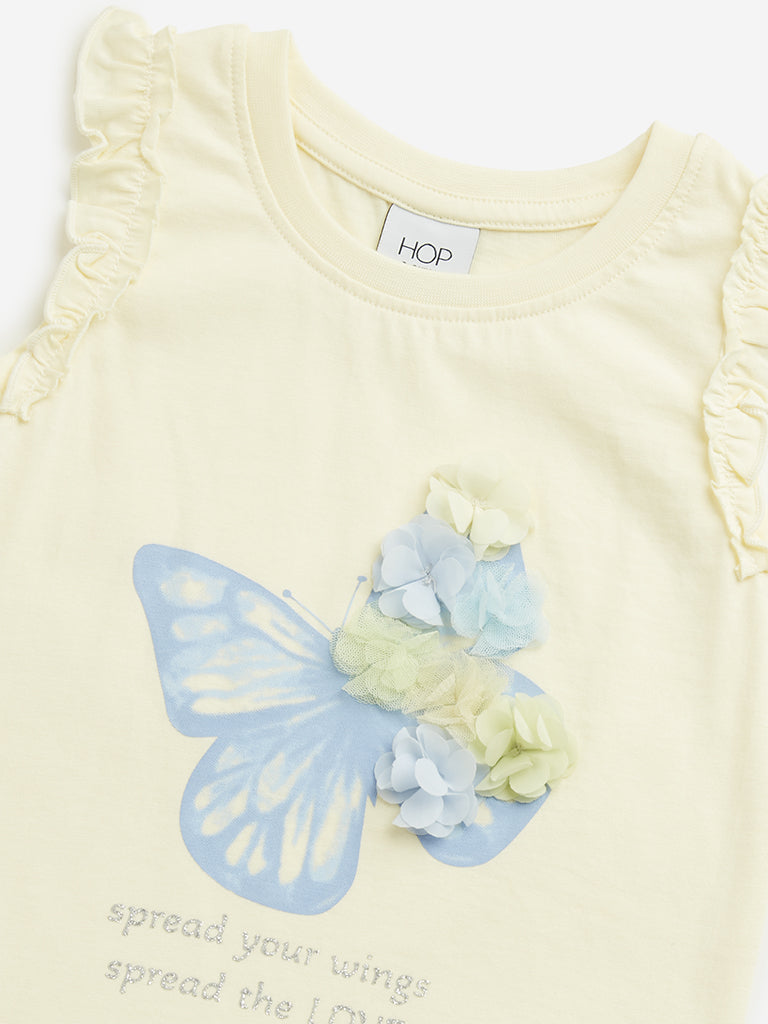 HOP Kids Light Yellow Butterfly Pattern Top