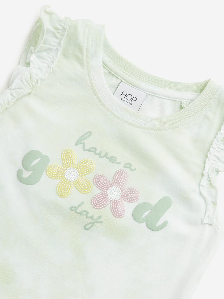 HOP Kids Sage Text Pattern Top