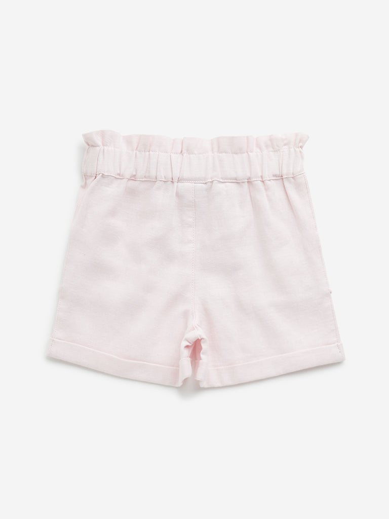 HOP Kids Light Pink Paperbag-Waist Mid-Rise Cotton Shorts