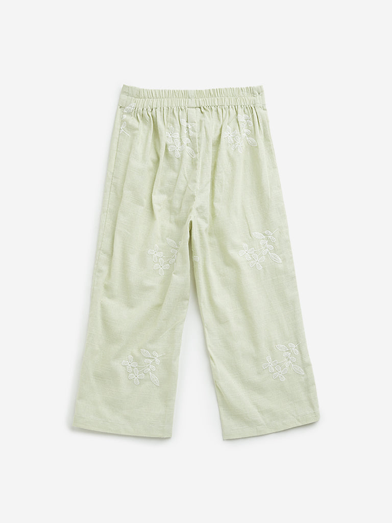 HOP Kids Sage Mid Rise Embroidered Blended Linen Pants