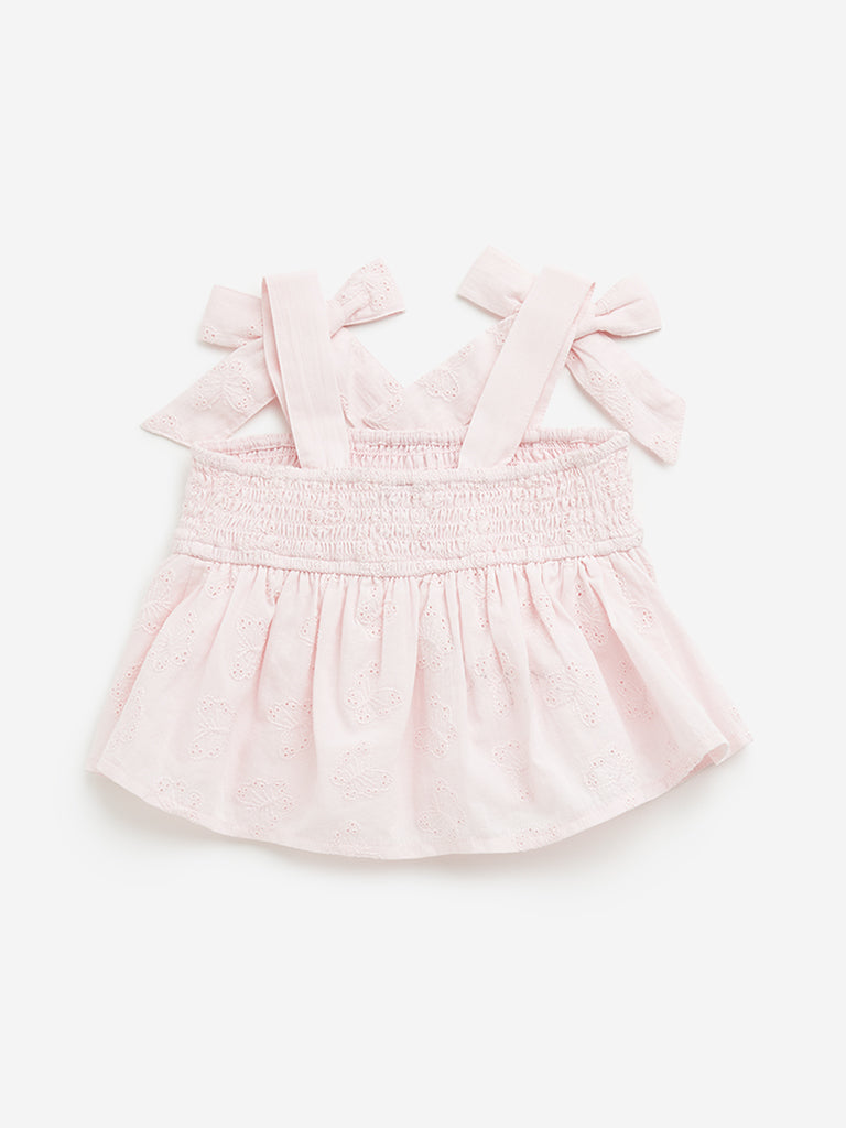 HOP Kids Light Pink Schiffli Cotton Crop Top