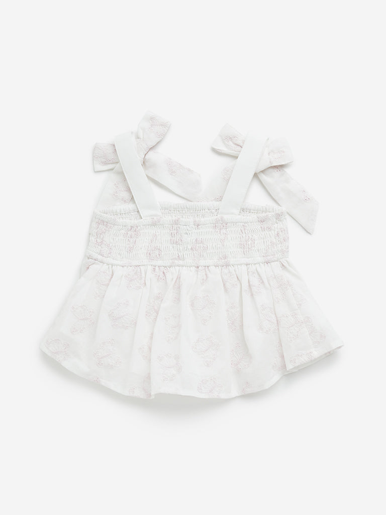 HOP Kids White Schiffli Cotton Crop Top