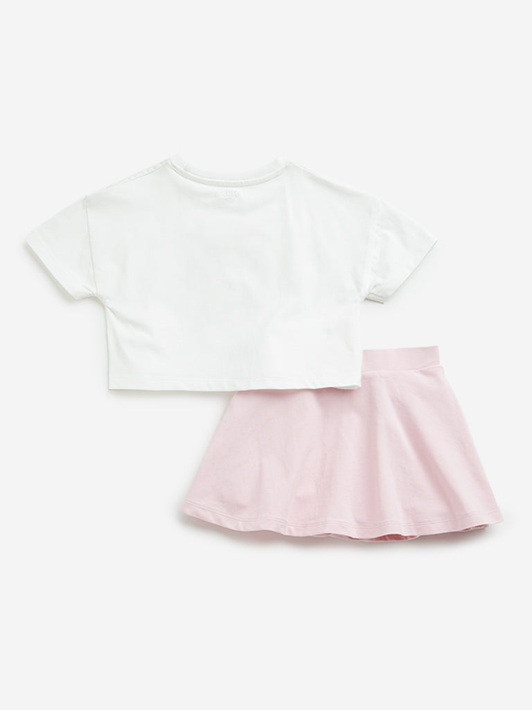 HOP Kids White Top and Pink Skirt Set