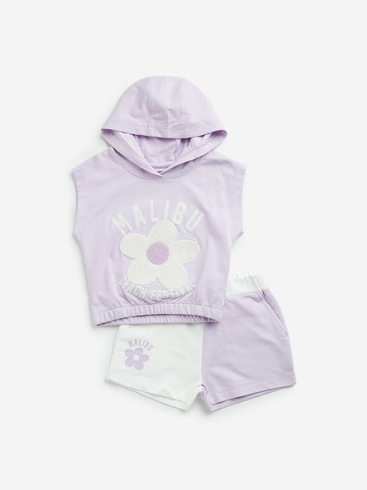 HOP Kids Lilac Floral Hooded T-Shirt with Shorts Set