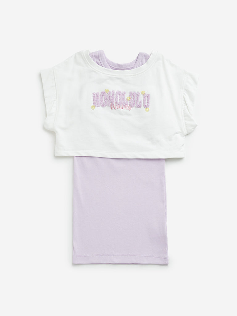 HOP Kids White Top and Lilac Dress Set