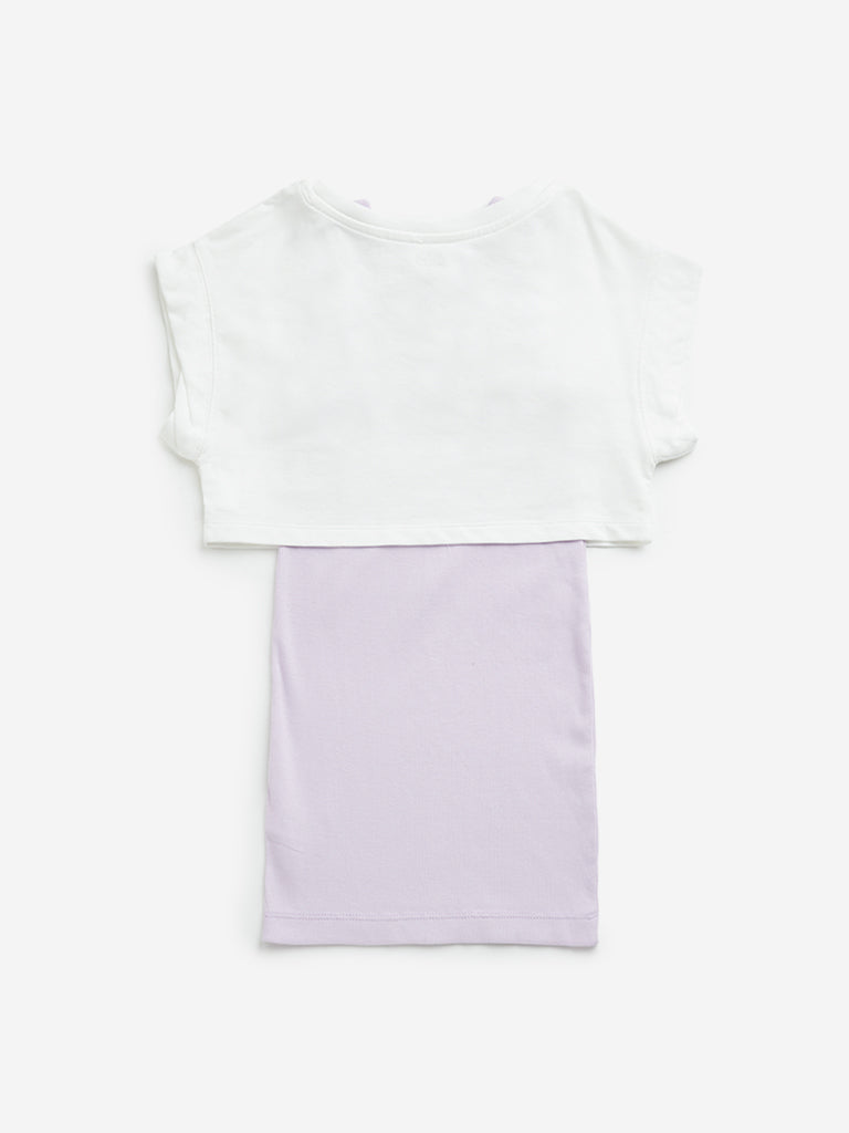 HOP Kids White Top and Lilac Dress Set