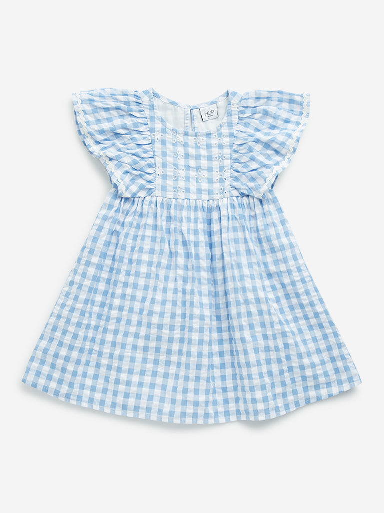 HOP Kids Blue Checkered Design A-Line Cotton Dress