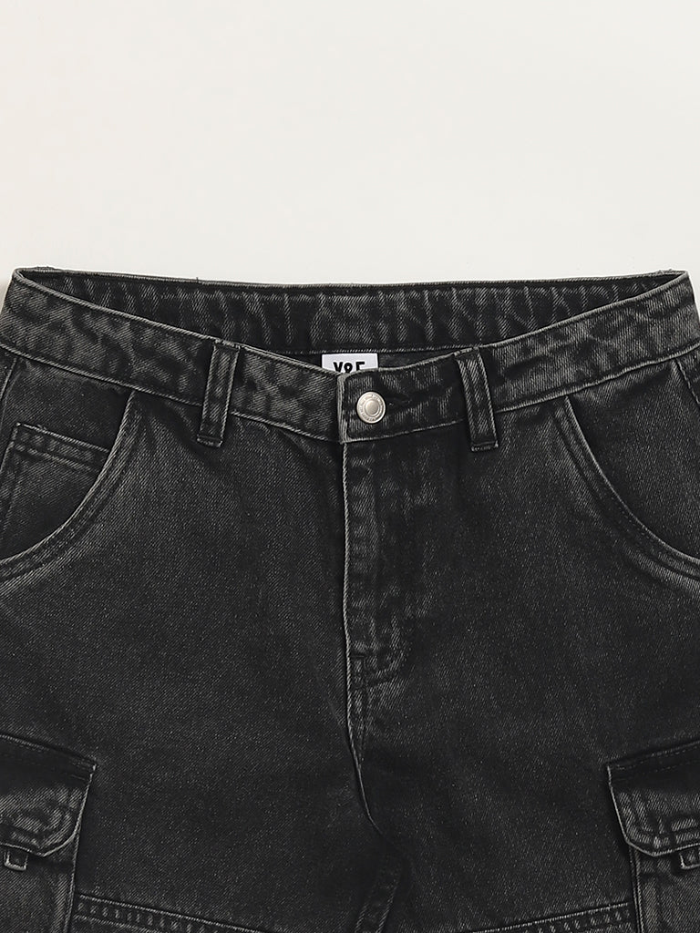 Y&F Kids Black Cargo Denim Shorts