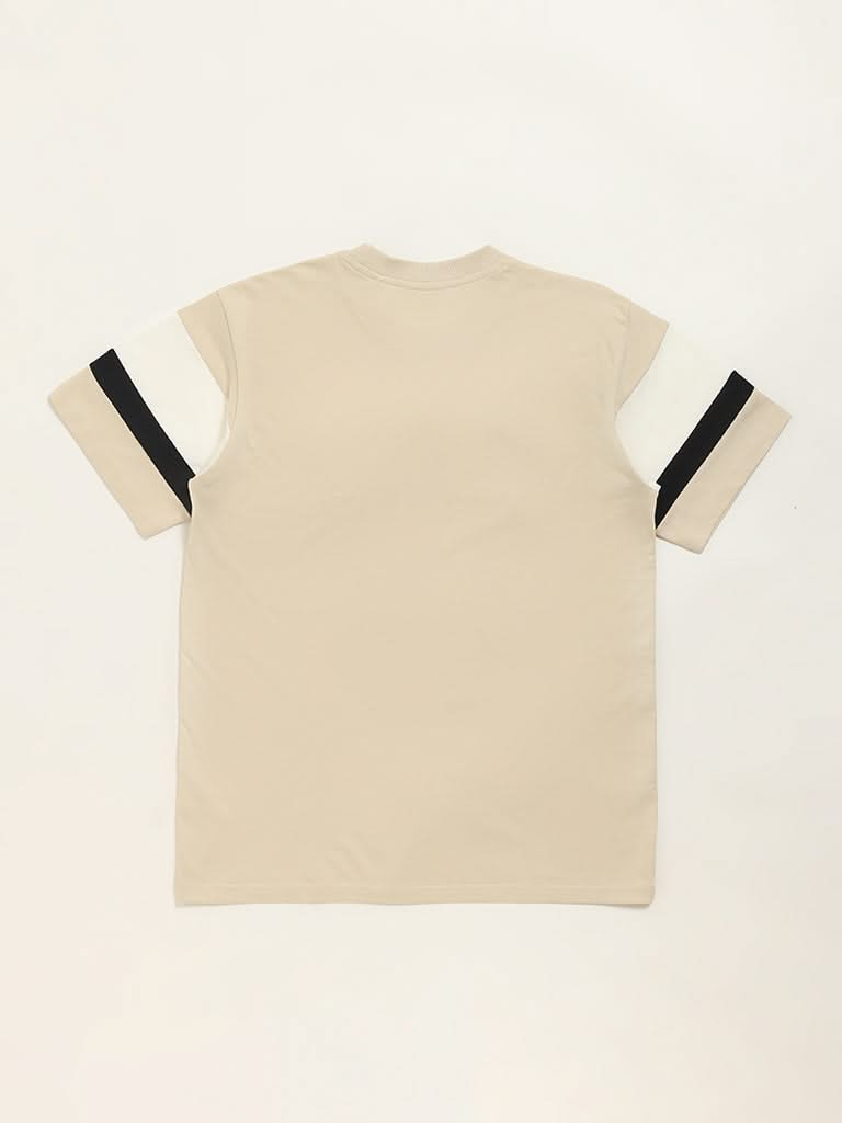 Y&F Kids Beige Text Pattern T-Shirt