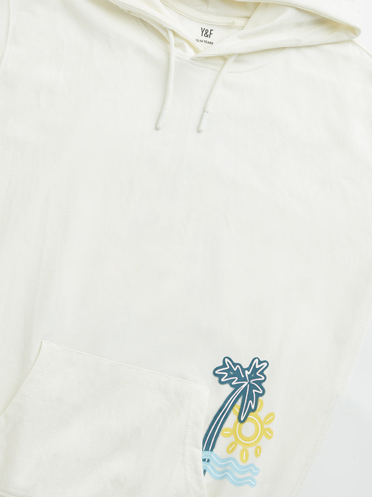 Y&F Kids Off-White Tropical Inspired Hooded T-Shirt